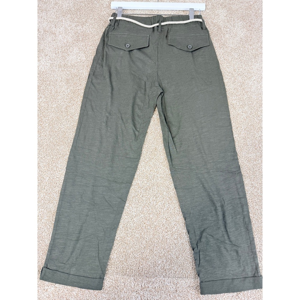 NWT Grey State Womens Olive Green Cotton Linen Rope Tie Relaxed Pants 0 Lounge